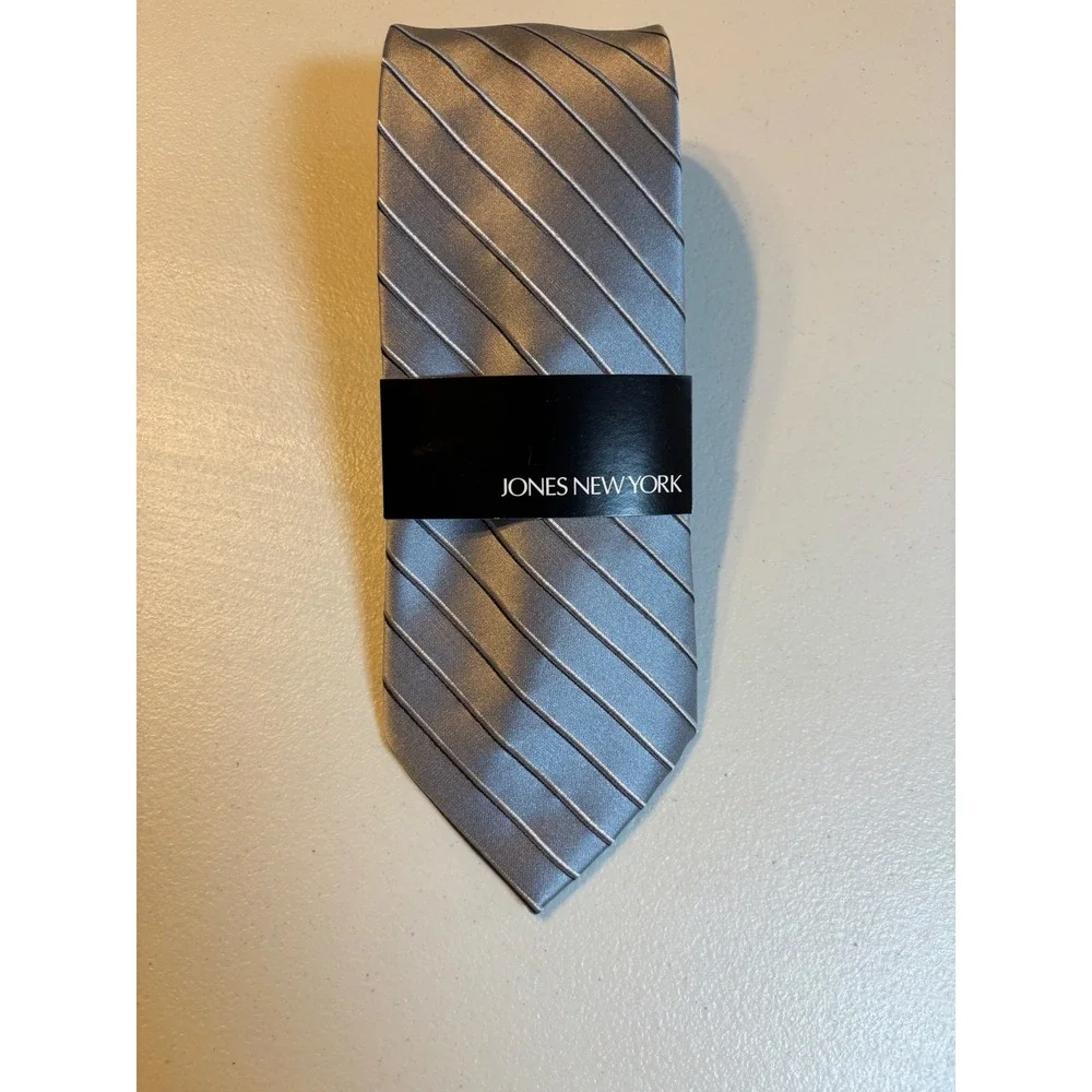 Jones New York Mens Silk Tie Silver‎ Diagonal Stripe Formal Business Necktie
